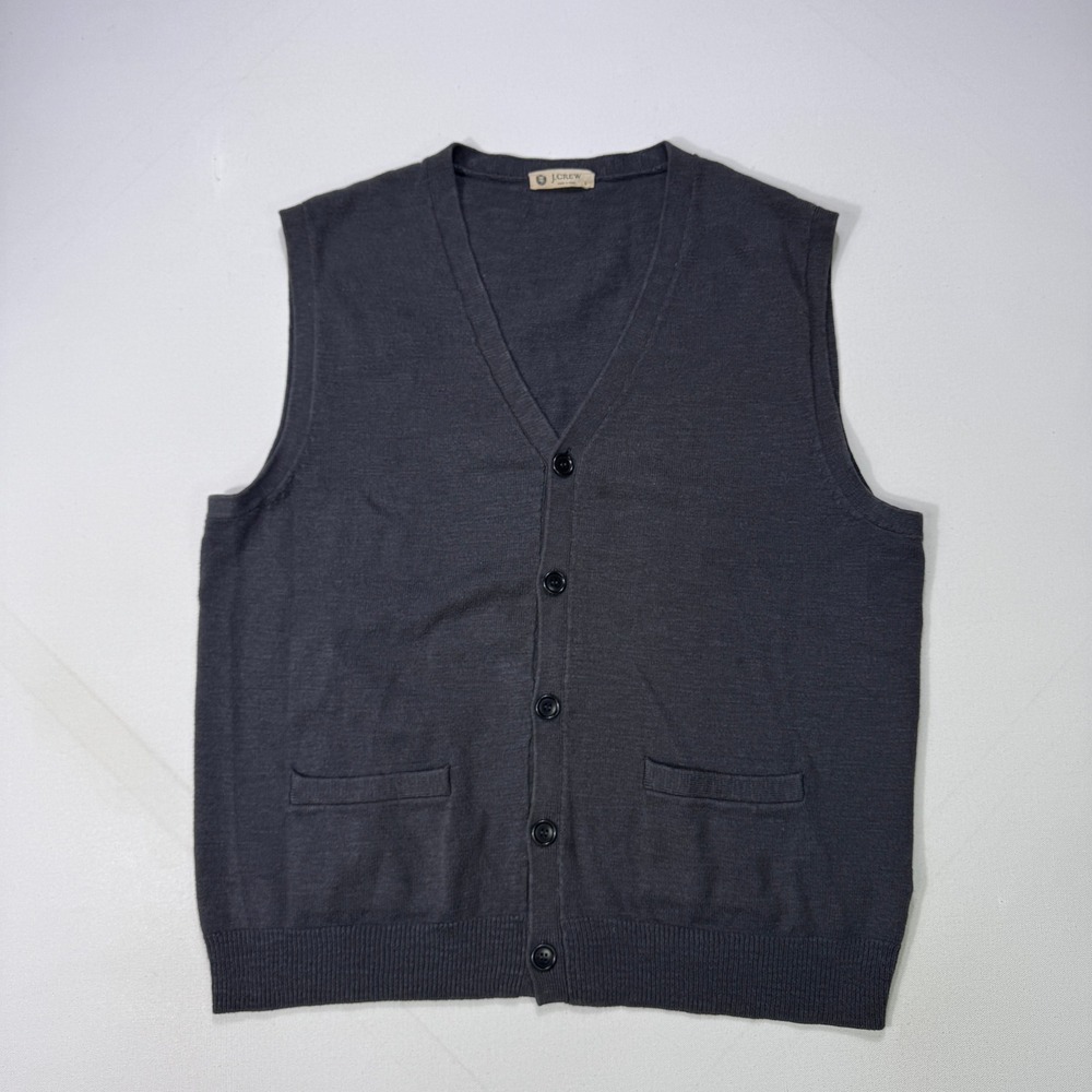 J.Crew Mens Large Charcoal Gray 100% Cotton Button Front Cardigan Sweater Vest